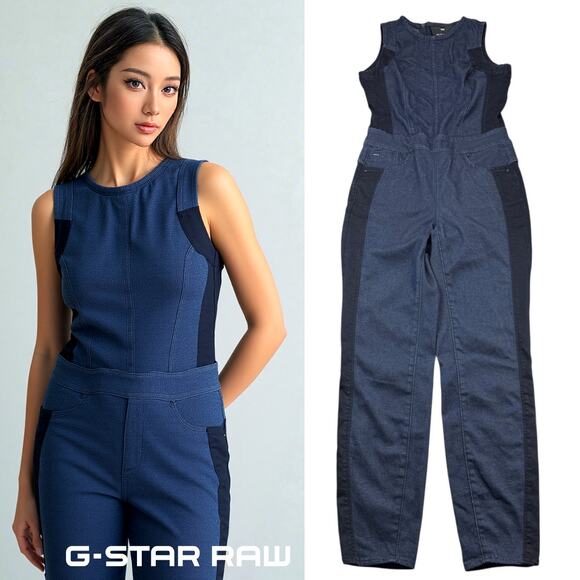 G-STAR RAW Lynn PM High Sleeveless Womens Denim Jumpsuit Size Small Blue - Picture 1 of 8